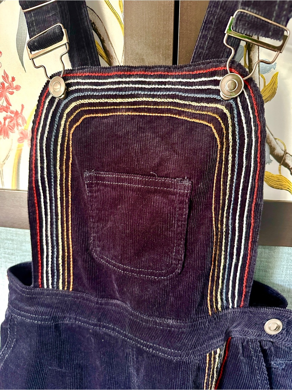 NWT ModCloth Rainbow With Me Corduroy Overalls Vintage Navy Size 6 - Picture 6 of 9